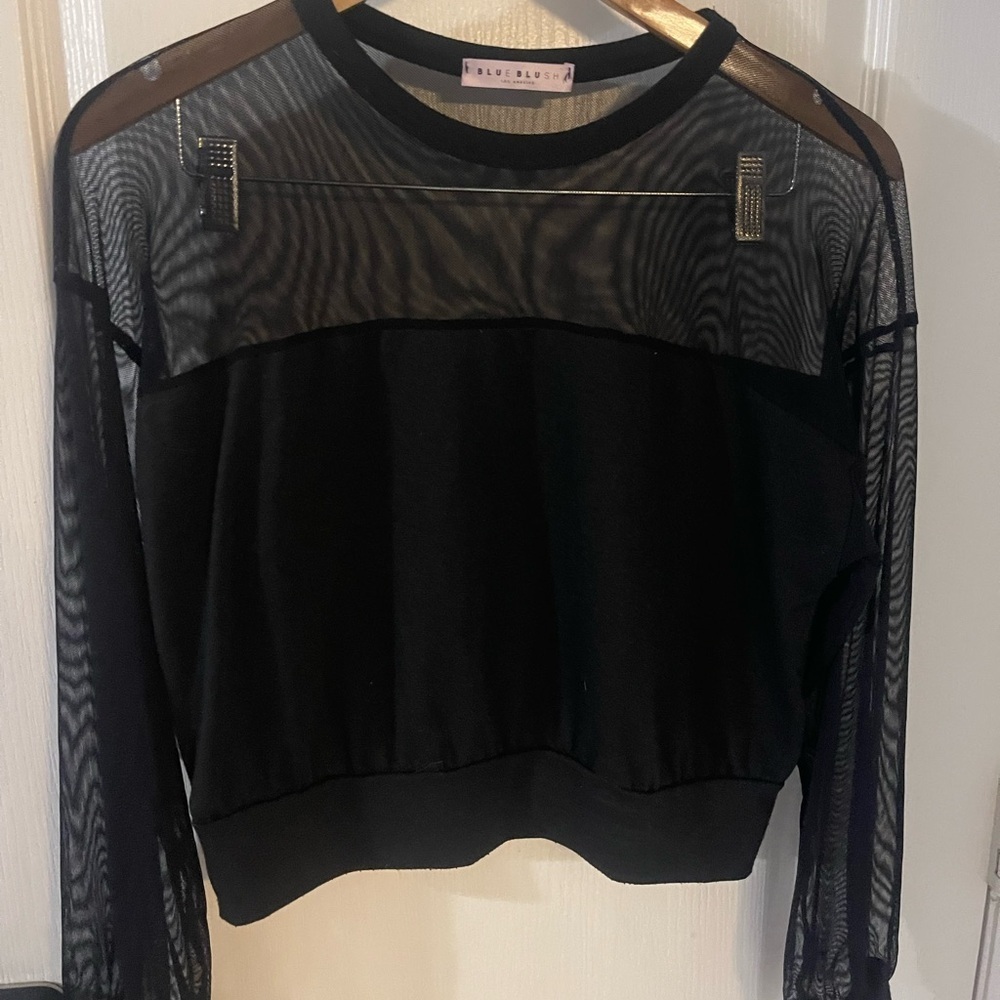 Blue Blush Black Mesh Blouse